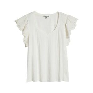 NWT Wit & Wisdom Off White Flutter Sleeve Eyelet Slub Knit Top M FUN